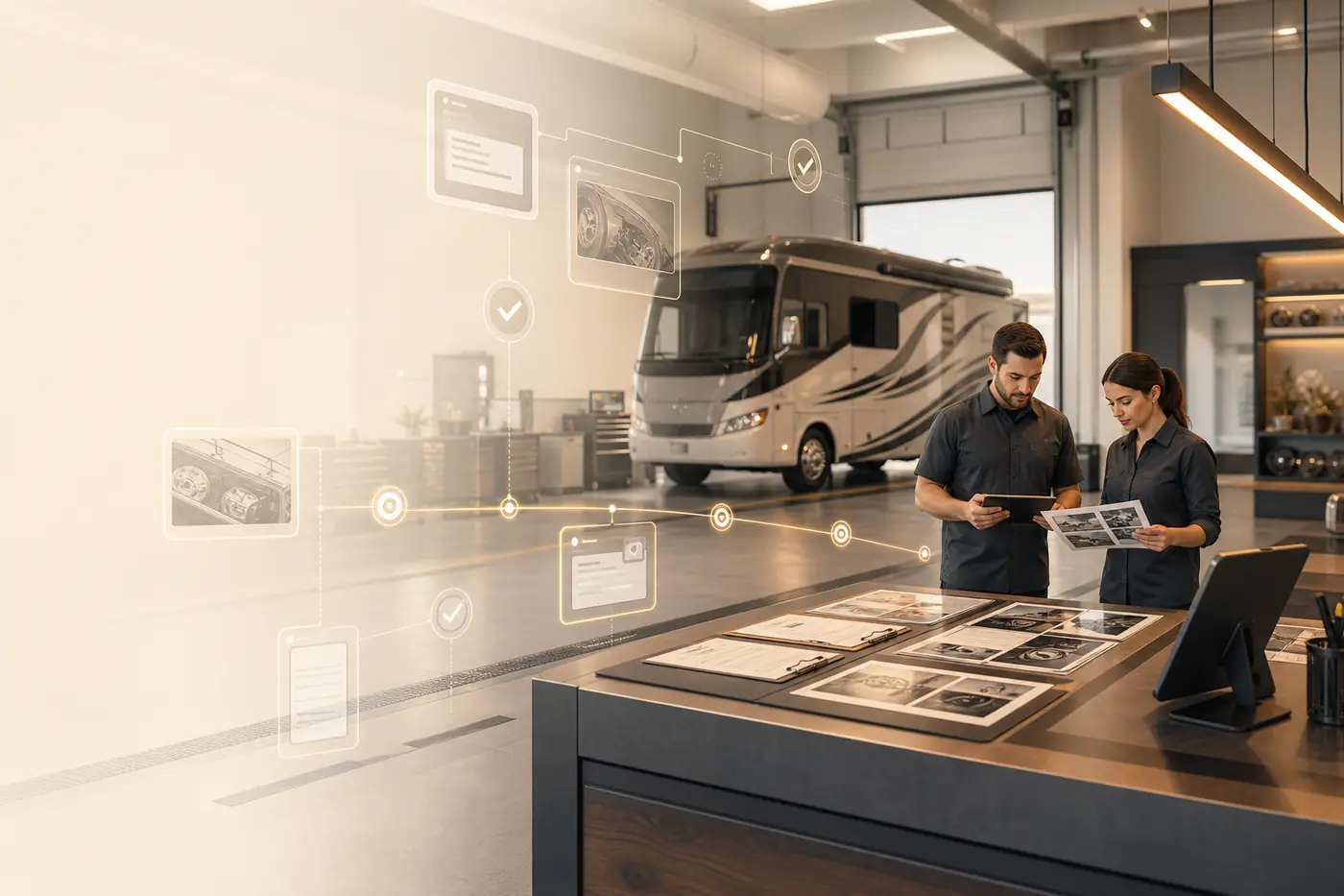 Illustration of organized RV warranty operations workflow